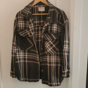 Bluenotes Black and Tan Plaid Shirt Jacket